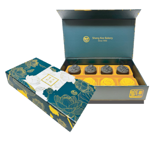 Delight in our Black Truffle and Custard Lava Mooncake Gift Box, premium assorted mooncakes, perfect for gifting and celebrating the Mid-Autumn Festival.