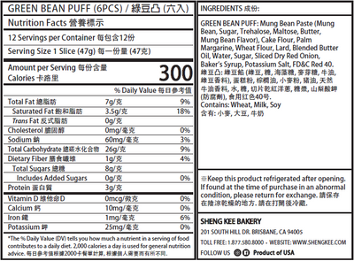 Nutrition Facts for Green Bean Puff Pastry