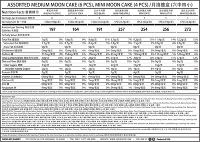 Nutrition Facts for Assorted Medium Mooncakes (6pcs), Mini Mooncakes (4pcs)