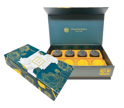 Delight in our Black Truffle and Custard Lava Mooncake Gift Box, premium assorted mooncakes, perfect for gifting and celebrating the Mid-Autumn Festival.