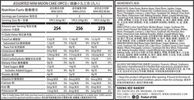 Nutrition Facts for Assorted Mini Mooncakes 9pcs