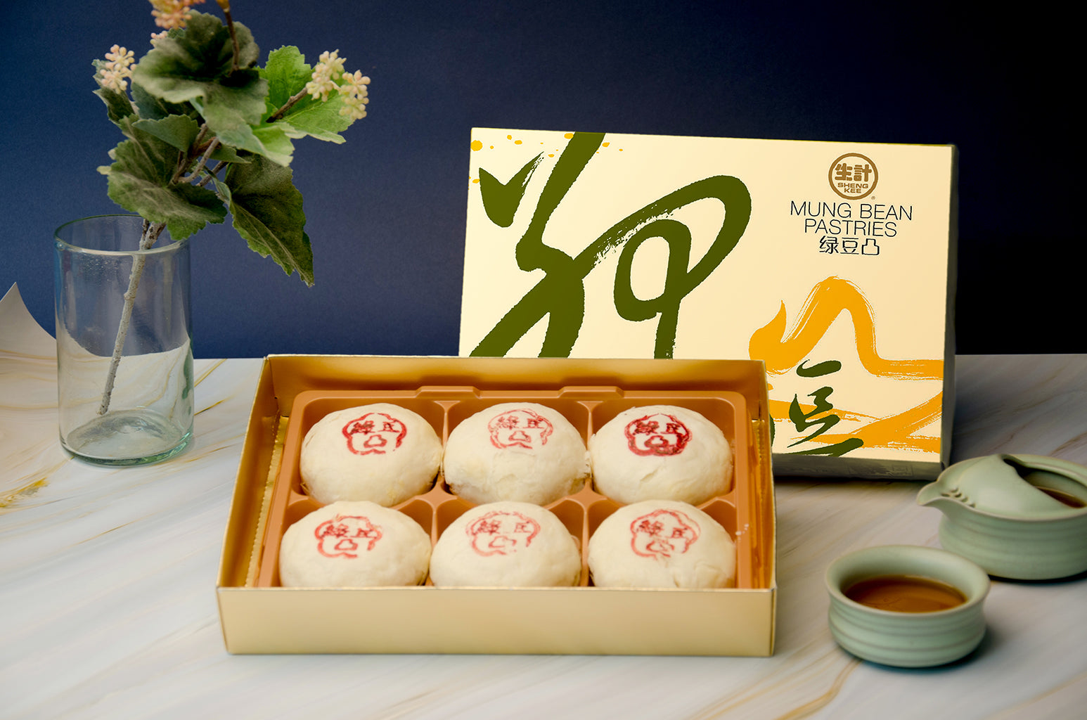 A Box of 6 pcs Handmade, Delicious Green Bean Puff Pastries, Perfect for Sharing and Holiday Celebrations