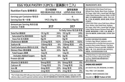 Nutrition Facts for Assorted Egg Yolk Pastry 12pcs