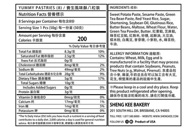 Nutrition Facts for Yummy Pastries 8pcs